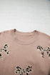 Leopard Bow Embroidery Drop Shoulder Tunic Sweater