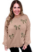 Leopard Bow Embroidery Drop Shoulder Tunic Sweater