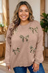Leopard Bow Embroidery Drop Shoulder Tunic Sweater