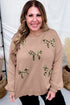 Leopard Bow Embroidery Drop Shoulder Tunic Sweater