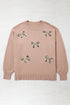 Leopard Bow Embroidery Drop Shoulder Tunic Sweater