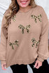 Leopard Bow Embroidery Drop Shoulder Tunic Sweater