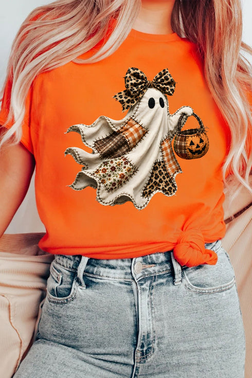 Leopard Bow Ghost Graphic Print T Shirt