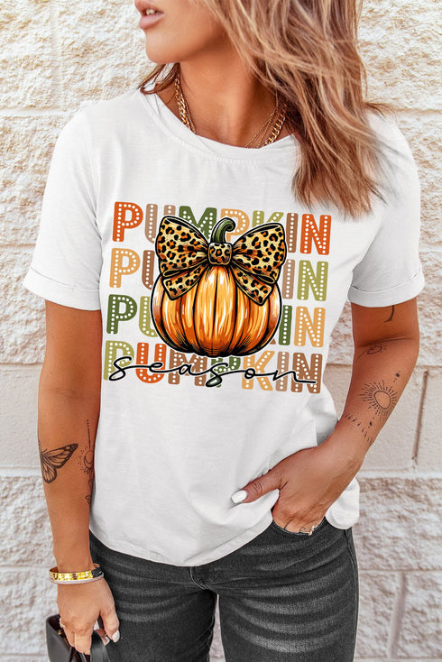 Leopard Bow Graphic Print Crew Neck Tee