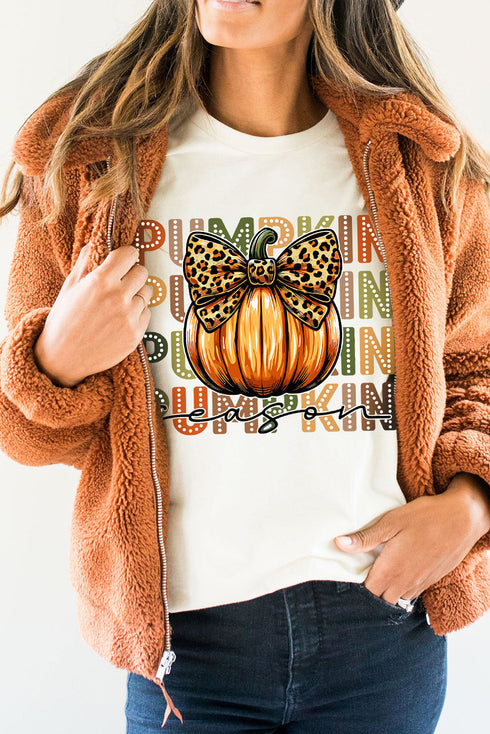 Leopard Bow Graphic Print Crew Neck Tee