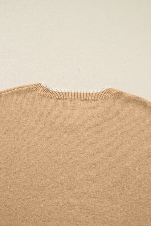 Leopard Bow Split Cuff Relaxed Knit Plus Sweater