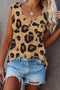 Leopard Button Neck Chest Pocket Tank Top