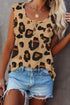 Leopard Button Neck Chest Pocket Tank Top