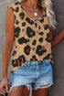 Leopard Button Neck Chest Pocket Tank Top