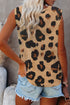 Leopard Button Neck Chest Pocket Tank Top