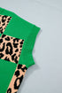 Leopard Checkered Contrast Short Sleeve Plus Size Sweater