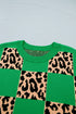 Leopard Checkered Contrast Short Sleeve Plus Size Sweater