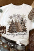 Leopard Christmas Tree Graphic Print Crew Neck T Shirt