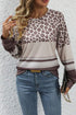 Leopard Color Block Crewneck Long Sleeve Top