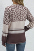 Leopard Color Block Crewneck Long Sleeve Top