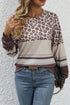 Leopard Color Block Crewneck Long Sleeve Top