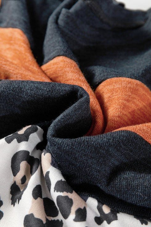 Leopard Color Block Patchwork Long Sleeve Top