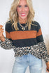 Leopard Color Block Patchwork Long Sleeve Top