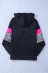 Leopard Color Block Pockets Zip-Up Hooded Jacket