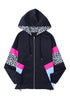 Leopard Color Block Pockets Zip-Up Hooded Jacket