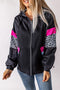 Leopard Color Block Pockets Zip-Up Hooded Jacket