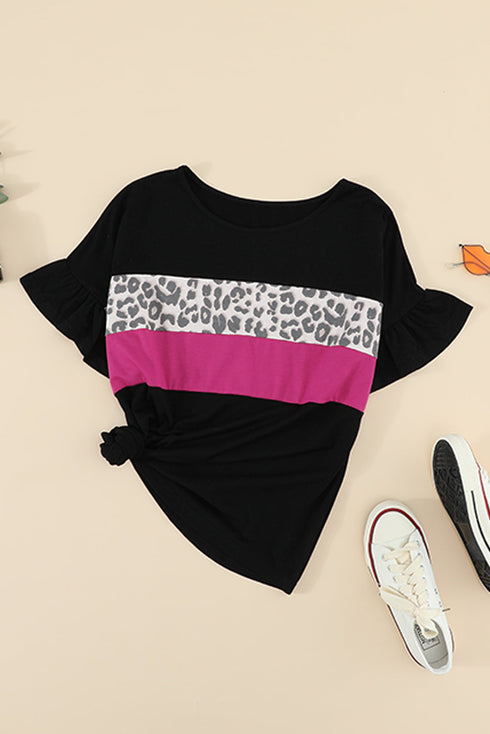 Leopard Color Block Short Sleeve Tee