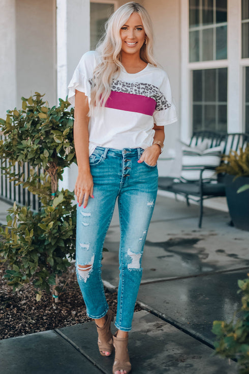Leopard Color Block Short Sleeve Tee
