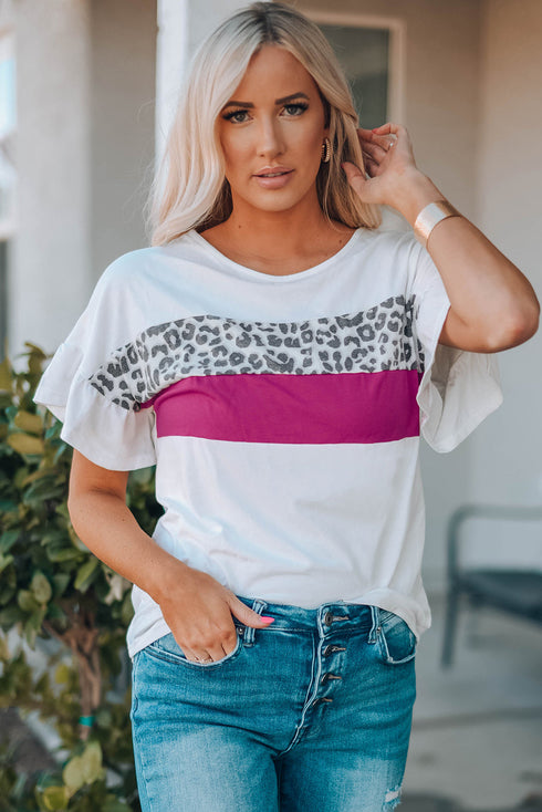 Leopard Color Block Short Sleeve Tee