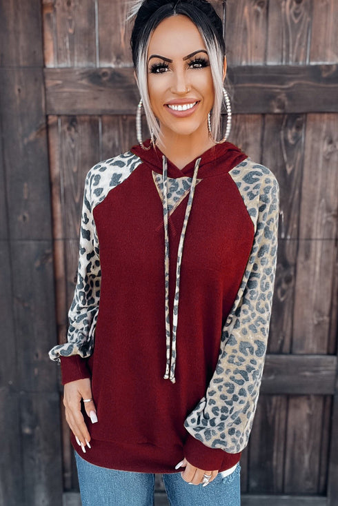 Leopard Contrast Fleece Brushed Hoodie