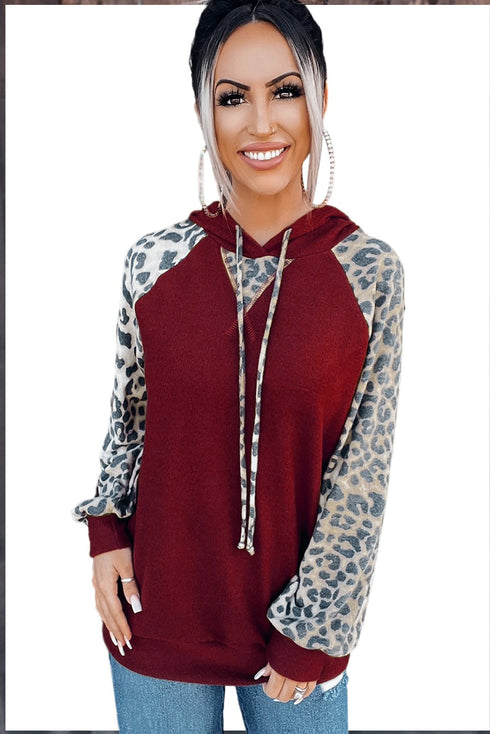 Leopard Contrast Fleece Brushed Hoodie