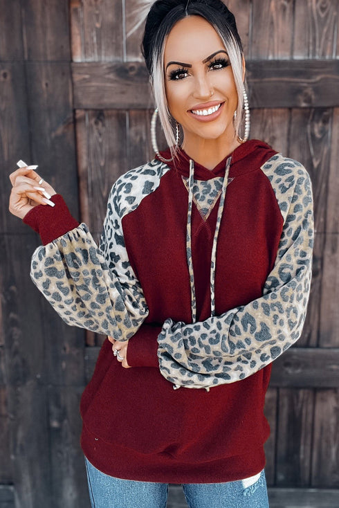Leopard Contrast Fleece Brushed Hoodie