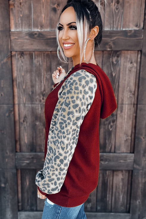 Leopard Contrast Fleece Brushed Hoodie