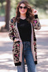 Leopard Contrast Trim Pocketed Open Cardigan