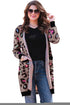 Leopard Contrast Trim Pocketed Open Cardigan