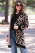 Leopard Contrast Trim Pocketed Open Cardigan
