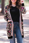 Leopard Contrast Trim Pocketed Open Cardigan