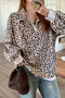 Leopard Corduroy Quarter Zip Polo Collar Sweatshirt
