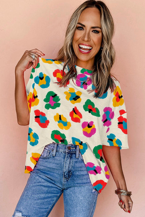 Leopard Drop Shoulder Oversize Tee