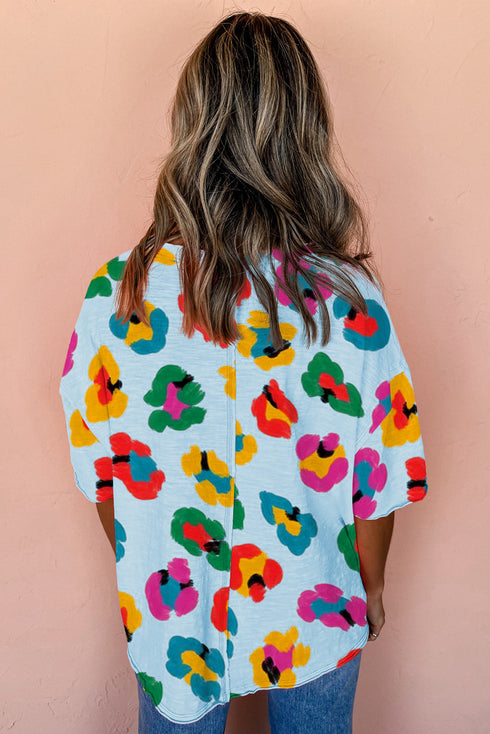 Leopard Drop Shoulder Oversize Tee