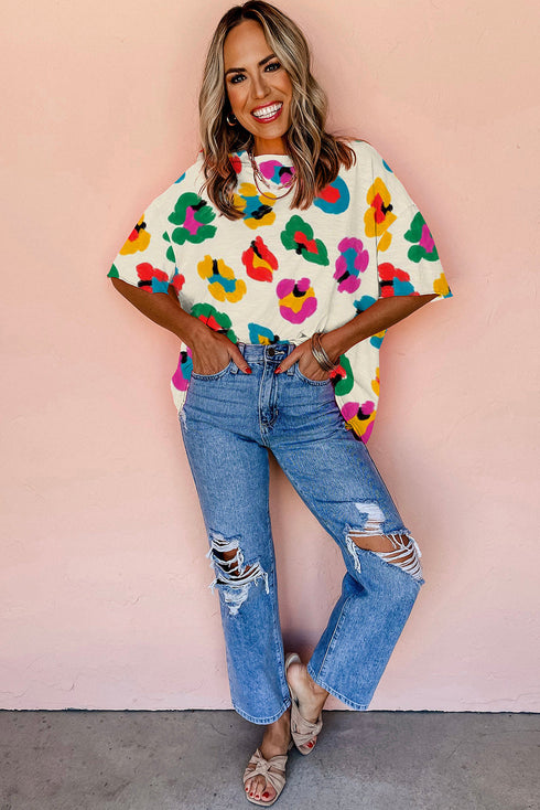 Leopard Drop Shoulder Oversize Tee