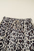 Leopard Exposed Seam Patched Pocket Drawstring Wide Leg Pants
