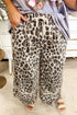 Leopard Exposed Seam Patched Pocket Drawstring Wide Leg Pants