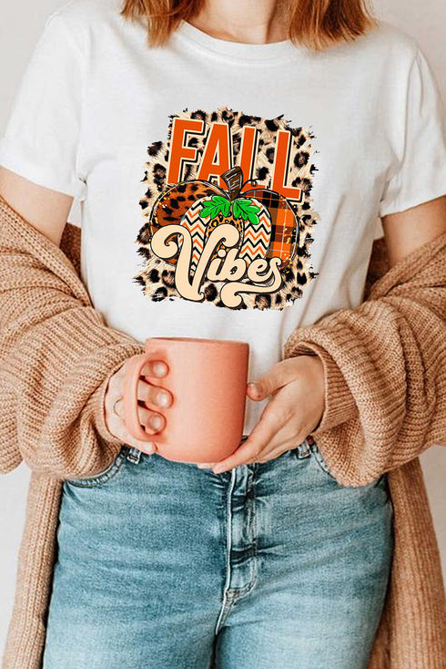 Leopard Fall Vibes Halloween Pumpkin Graphic Tee