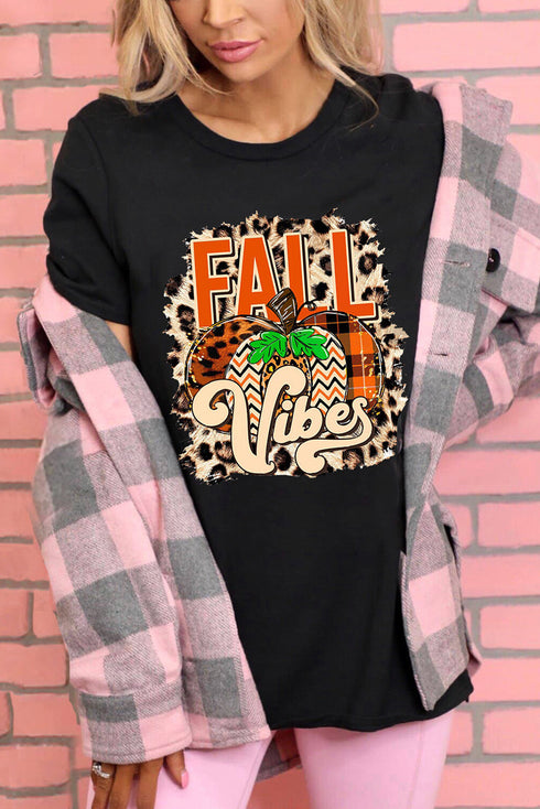 Leopard Fall Vibes Halloween Pumpkin Graphic Tee
