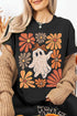 Leopard Floral Graphic Crew Neck T Shirt