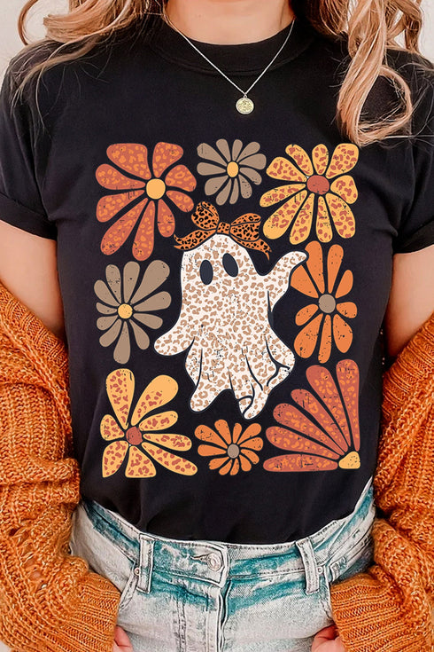 Leopard Floral Graphic Crew Neck T Shirt