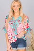 Leopard Floral Mixed Print Ruffle Sleeve Surplice Blouse