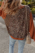 Leopard Floral Patchwork Ribbed Puff Sleeve Pullover Top