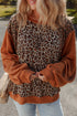 Leopard Floral Patchwork Ribbed Puff Sleeve Pullover Top