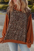 Leopard Floral Patchwork Ribbed Puff Sleeve Pullover Top